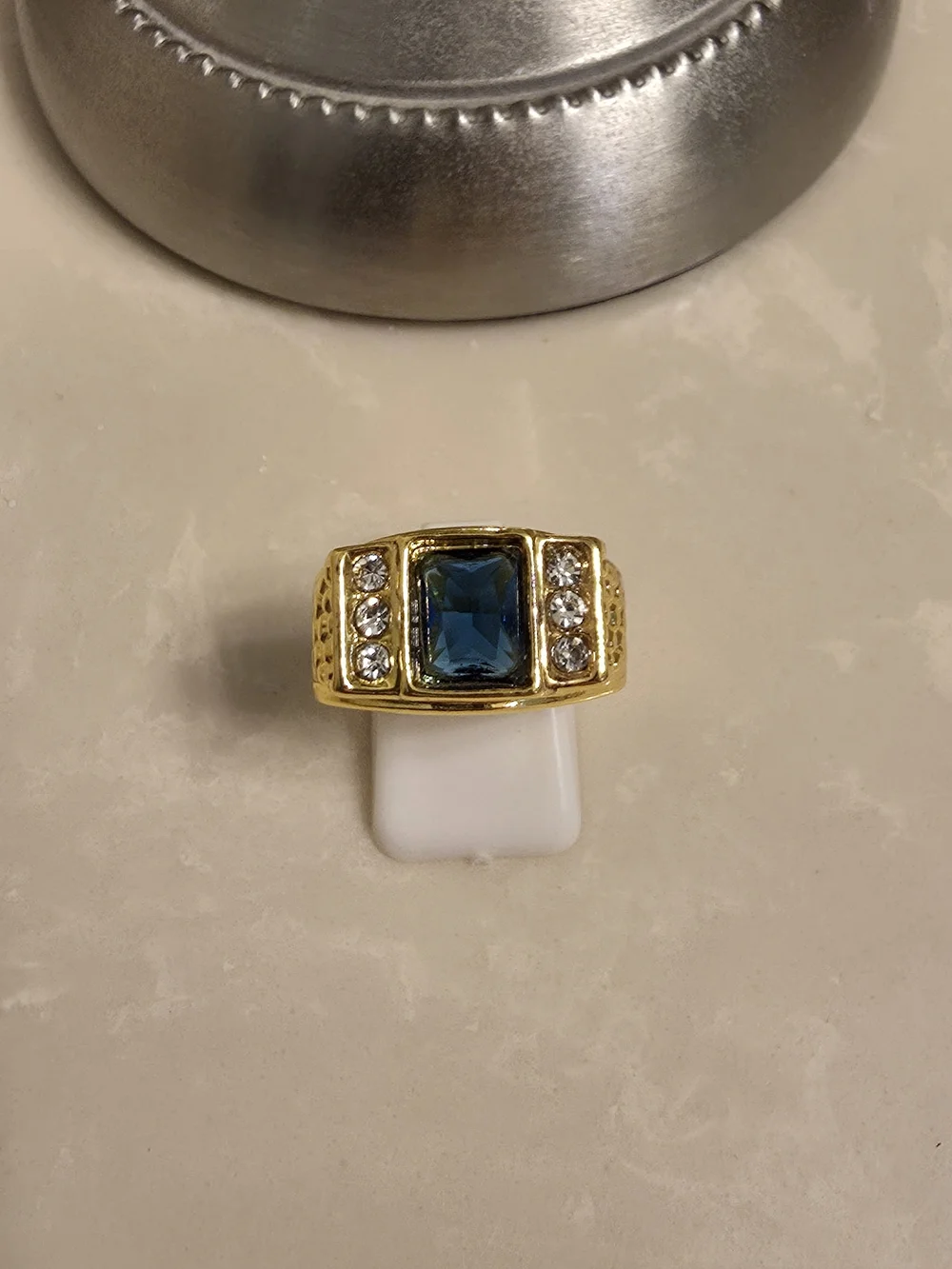 Men's Gold CZ and Sapphire Ring Size 10